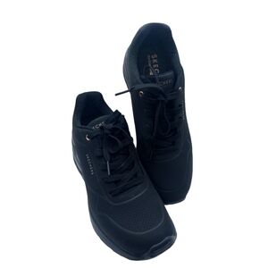 SKECHERS Air Cooled Memory Foam Wedge Lace Up Sneaker BLACK‎ Sz8.5
